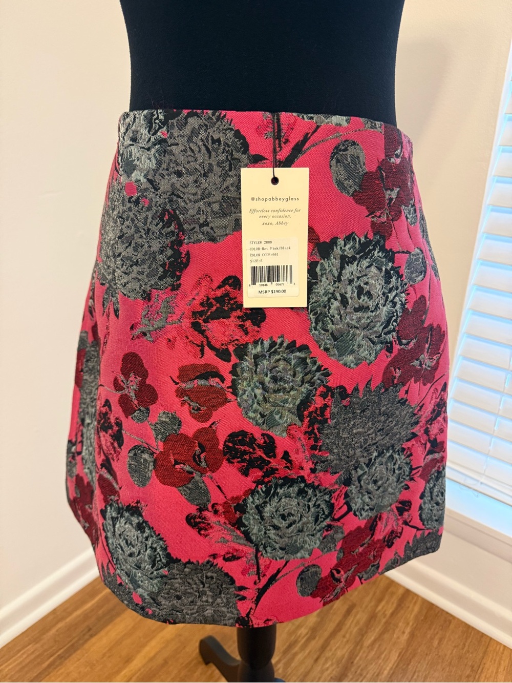 NWT Abbey Glass Jessica Skirt Hot Pink Vintage Dahlia Jacquard - Picture 4 of 5